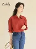 Kvinnors blusar Zadily 2024 Spring Office Lady Women Basic Red Shirt Korea Style Button Up Long Sleeve Work Blus Female Clothing Ladies