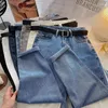 Jeans femminile sottile in alto in alto in vita sciolto dritto piccoli nove punti papà pantaloni harem denim estate