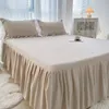 Fast färg bomullsbädd kjol spets rufsed cover sovrum nonslip madrass sängkläder sängäcke 240415