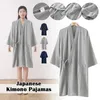 Ethnic Clothing Japanese Traditional Samurai Kimono Pure Cotton Night-Robe Men Yukata Bathing Robe Loose Style Sauna Wear Homewear Long Gown