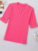 Kvinnors T-shirt plus storlek 1xl-5xl Women Casual V Neck Solid Color T-shirt Topp Kvinnor Plus Size Clothing Tight Fashion Topl2403