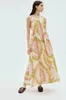 Trendy 2024 weibliches Designerkleid Sommer Bio -Baumwolldrucken sexy hängende Hals Open Rücken Urlaubskleid für Frauen