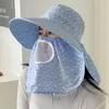 Brede rand hoeden vrouwen zomerzon vissershoed met mesh ademende masker outdoor werknemer anti-uv vol gezicht deksel zonnebrandcrème zonneschade fietsen