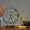 Decorative Figurines Retro Rotating Golden Ferris Wheel Miniature Model Home Decoration Ornaments Metal Crafts TV Cabinet Decor Accessories