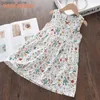 Girl's jurken Bear Leader Summer Girls Jurk Casual Princess-jurken Mouwloze print bloemenkostuums Kids Vestidos Katoen bloemenjurk 2-7Y Y240415Y240417LF55