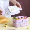 Bento Boxes Irls School Kidsのためのかわいいポータブルランチボックスプラスチックピクニックベントボックスコンパートメント付き電子レンジのフードボックスStorae Container