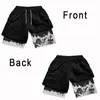 Mens Gym Shorts Tryckt svart dubbelskikt 2in1 Quickdrying Breattable Sweatabsorbent Fitness Running Sport Summer 240403