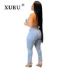 Jeans pour femmes xuru européen et américain Fashion Slim Fit Open Back Bandage Cowboy Jumpsuit N7-6060