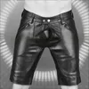 Shorts masculinos Sexy Black Matte Leather Low Cale Aberta traseira do zíper da virilha com bolso exótico PU Custom Clubwear