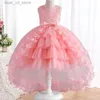 Girl's Dresses Girls Lace Bow Dress 4-12 år gammal Temperament Flower Sequin Slå Princess Dress 2023 New Carnival Party Formal Dress T240415