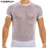 Incerun Mens Sexy Leisure Male Mâle Perspective éclairée Casual Round Cou Short T-shirt S-5XL 7 240412