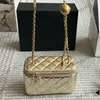 Womens Luxury Brand Metallic Colors Gold Silver Ball Quilted Vanity Box Bags With Mirror Diamond Lattice Adjustable Chain Retro Crossbody Purse 7 Colors 16CM