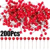 Decorative Flowers 50/200PCS Christmas Red Holly Berries Artificial Stamens Foam Berry Cherry For DIY Xmas Year Wreath Gifts Decoration