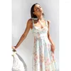 Vestidos casuais de tamanho Lady Lady Spring Summer Dress Green Floral Print Floral-deco