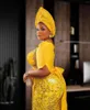 Abiti per feste Nigerian Giallo Giallo Formale Formale Donne Abito da sposa africano in pizzo lungo in rilievo Plus Asoebi