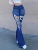 Damesjeans 10 groothandel items 2024 Solid color Hollow Out Demin Bottoms Jean High Taille Sexy Y2K Flare Pants Women Clothing K12147