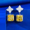 Dangle Earrings Wong Rain 925 Sterling Silver Radiant Cut 10 MM Citrine Sapphire High Carbon Diamond Gemstone Drop For Women Jewelry