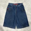 y2k köpekbalığı deseni mavi retro gevşek denim şort goth düğmesi basketbol moda retro sokak çift trend pantolonlar ins 240409