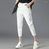 Version coréenne à la taille des jeans féminines de White Cropped pour Summer Casual Thin Harun Pantal