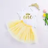 2024 Novo Summer Baby Conjunto de 3 peças Baby Alfabet Princess Dress Set