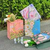 Gift Wrap Beautiful Oil Painting Tote Bag Kraft Paper Packaging With Handle Valentine's Day Wedding Party Storage 1 Pc