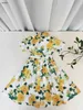 Fashion girls partydress Short sleeved baby skirt Size 90-150 CM kids designer clothes Yellow floral print Princess dress 24April