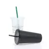 Tumblers Coffee Cup With Straw And Lid 710ML Reusable Food Grade PP Change Color Tumbler Cold Water Clear Plastic Mug For Traveling