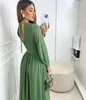 Vestidos de noche de gasa verde de una línea Sexy V Cuello Vuello largo Longitud longitud