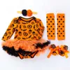 Bébé fille mignonne manches longues chérie halloween robe bébé robe citrouille robe quatre pièces