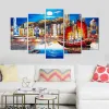 5 Panel Craft Colorful Ship Canvas Painting Wall Art Abstract Boat Landscape Oil Painting Print on Canvas for Living Room Decor No Frame