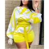Womens Tracksuits 2 Piece Sets Outfits 2022 Summer Slash Neck Colorblock Tied Detail Lantern Sleeve Long Top Above Knee Drop Delivery Dhkaj