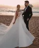 2024 Mermaid Wedding Dresses One-Shoulder Long Sleeve Lace Satin Bridal Gowns Custom Made Lace-up Back Detachable Train Wedding Dress