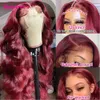 Burgundy Red HD Red HD Front Human Hair Wigs 99J Wig Wig Wig Gluless 13x4 HD Wigs Frontal Frontal Hair Hair 30 34 pollici 240408
