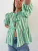 Damesblouses vrouwen elegante streep veter bovenaan 2024 mode boog ronde kraag losse tops vrouwelijk zomerkantoor dame shirt y2k streetwear