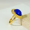 Cluster anneaux exquis conception argent incrusté rétro torsion bleu pour femmes lapis lazuli rond