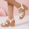 Rimocy Roman tissage des sandales à talons épais femmes Sangle de cheville Sandales Chunky Sandals Summer Gladiator Sandalias Mujer 240409