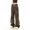 Pantaloni da donna stampa leopardo y2k jeans donne oversize larghe gamba in jeans pantaloni in alto in alto girovada