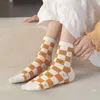 Socks Hosiery 2023 spring and summer new socks womens yellow twisted tube socks orange checkerboard socks strawberry kawaii