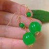 Brincos de balanço de abóbora natural Jade Green Jadeite Eardrop Gold Gold Ear Hook
