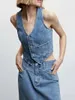 Giubbotti da donna Donne Denim senza maniche a V CORCO GIET OGGIORE OGGIO CON TAGNO PER STREETTORI RETRO Y2K Autunno Autunno Autunno