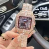 Famous Square Big Dial Watch Luxury Roman Tank Series Men Clock Quartz Movement Good Nice Looking Stainless Steel Diamonds Ring Iced Out Hip Hop Wristwatch Gifts