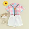 Clothing Sets Pudcoco Infant Baby Boy Formal Suit Short Sleeve Lapel Plaid Shirt Suspenders Shorts Set Bowtie Wedding Tuxedo Outfits 0-18M