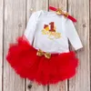 Girls' Spring and Autumn New Baby Wear Long Sleeve Cartoon Letter Romper Mesh Skirt Set Hot Selling