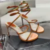 High Heel Sandalen Damen Strass Schuhe Knöchel Wrap High Hee Hochzeit Kristall geschrutzte Schlange Luxusdesigner Mode Cleo Rene Caovilla