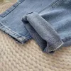 Jeans femminile sottile in alto in alto in vita sciolto dritto piccoli nove punti papà pantaloni harem denim estate