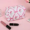 Cosmetic Bags Cute Bow Floral Toiletry Bag With Zipper Makeup Organizer Storage Case For Women And Girls