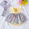 Baby Girl Hanyi Dress, Fashionable Fragmented Flower Back Cross Strap Wrapped Fart Skirt, Hair Accessories 2-piece Set, Baby Princess Dress, Trendy