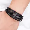 Outras pulseiras 2023 Luxury Multicolor Cross Design clássico Aço inoxidável Mens de couro Bracelete 19/12/23cm Escolha Bonito de Natal Giftsl240415