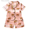 Pajamas summer new cartoon suit boys and girls casual pajamas suit baby silk ice short sleeve shorts housewear suit T240415