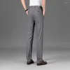 Pantalon masculin Blue Elastic Ice Silk décontracté été ultra-mince confortable Business à séchage rapide sans fer pantalon droit lâche